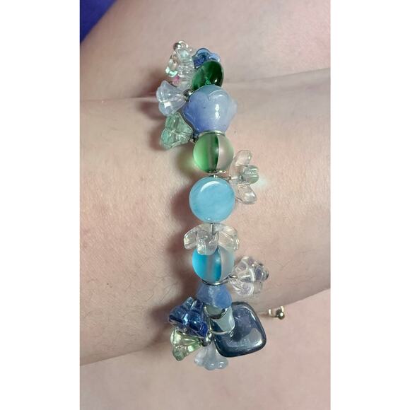 Handmade Jewelry - Handmade floral glass beaded bracelet adjustable chain lobster claw clasp